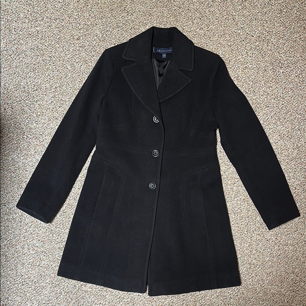 Anne Klein Wool Blend Black Trench Coat Timeless Style